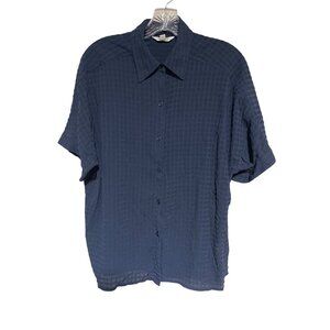 Max Studio Navy Textured Short Sleeve Button Up Shirt Womens M Business Casual